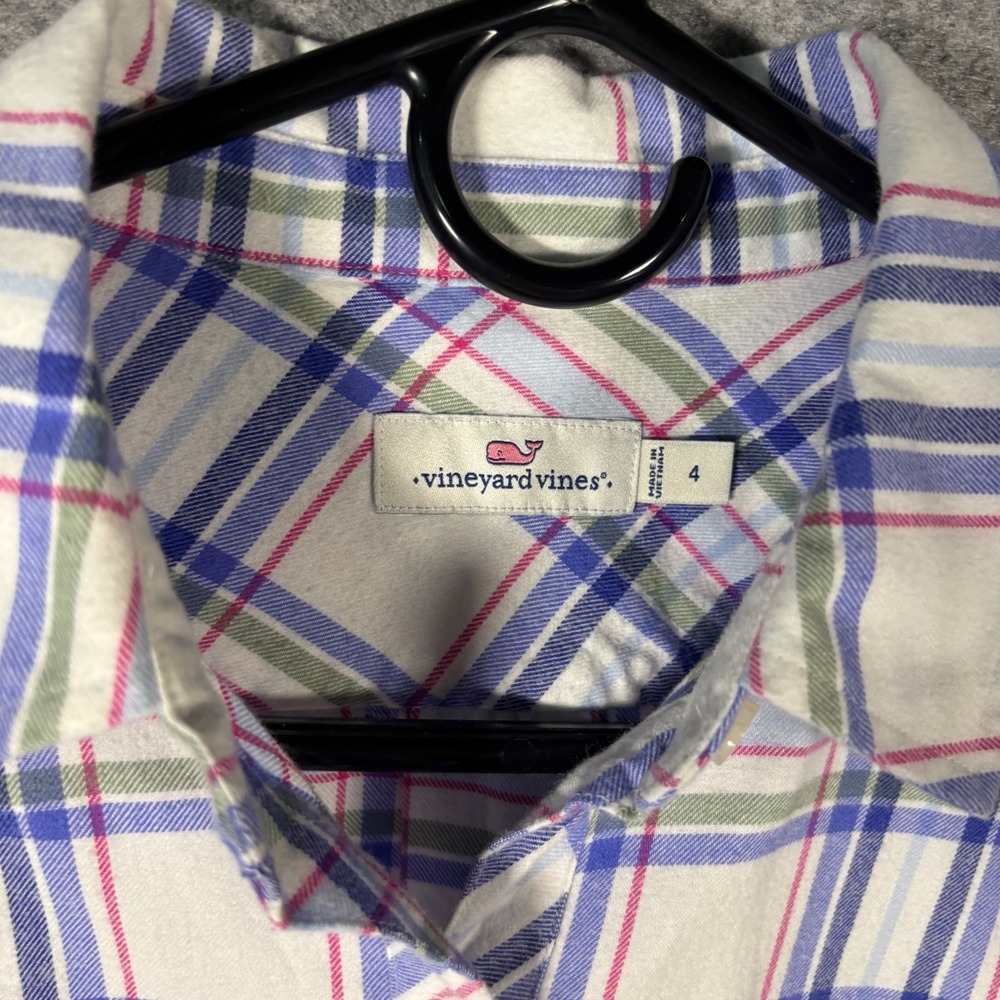 Vineyard Vines Plaid Button Down Womens 4 White Blue Pink Long Sleeve Cotton - Picture 4 of 4